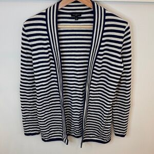 Talbots Women’s Classic Navy Cream Striped Cardigan Lambswool blend Size XSP